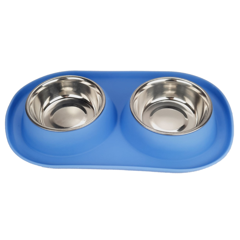 Миски на резиновом коврике с бортиком «Овал» №2 2х0,48 л. (14 см) (10228020/130923/5064016, ИНДИЯ )