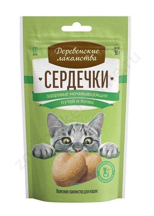 "ДЕРЕВЕНСКИЕ ЛАКОМСТВА" Д/КОШЕК СЕРДЕЧКИ (ЗДОРОВЬЕ МОЧЕВЫВОДЯЩИХ ПУТЕЙ И ПОЧЕК) 30г 76050762
