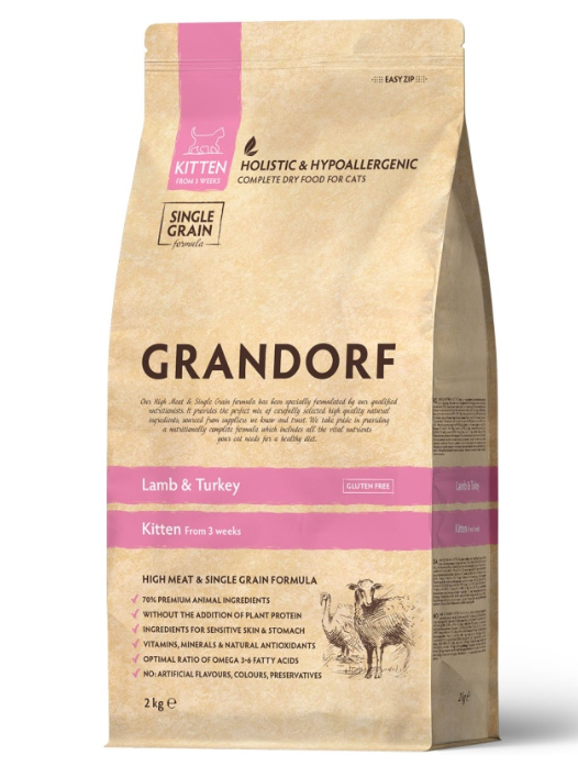 NEW GRANDORF CAT Lamb & Turkey KITTEN (ягненок с индейкой для котят) 2кг