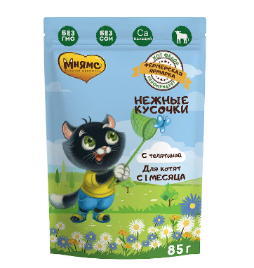 Мнямс Нежные кусочки с телятиной для котят "Фермерская ярмарка"
