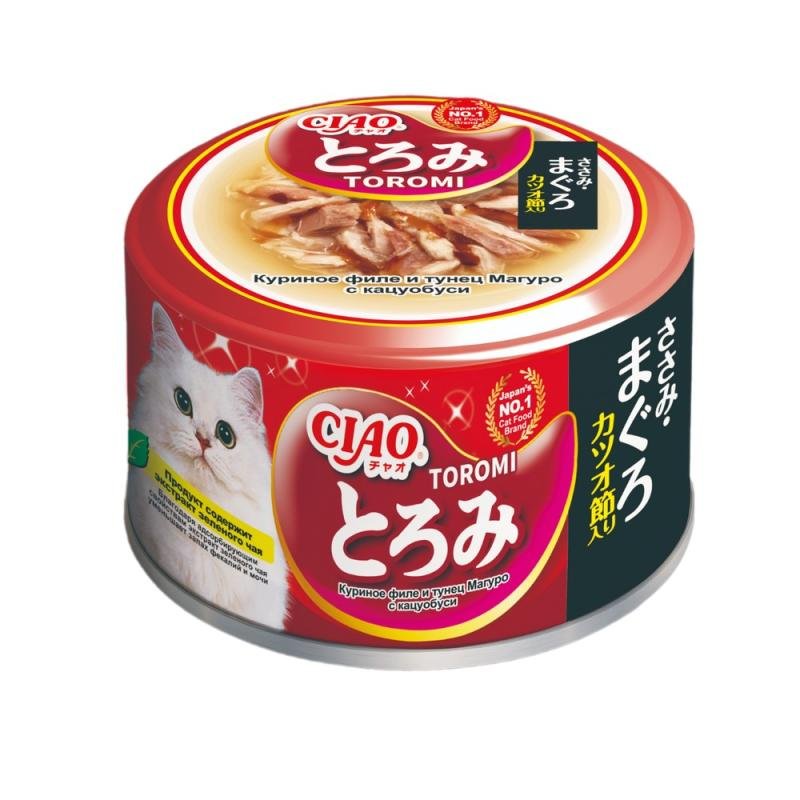 INABA CIAO Корм влаж. д/кошек Toromi Куриное филе и тунец Магуро с кацуобуси в бульоне конс. 80г