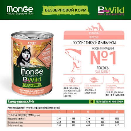Влажный корм Monge Dog BWild GRAIN FREE для взрослых из лосося с тыквой и кабачками, консервы 400 г