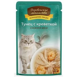 "ДЕРЕВЕНСКИЕ ЛАКОМСТВА" ПАУЧ Д/КОШЕК 70г ТУНЕЦ С КРЕВЕТКОЙ В НЕЖНОМ ЖЕЛЕ 74500585
