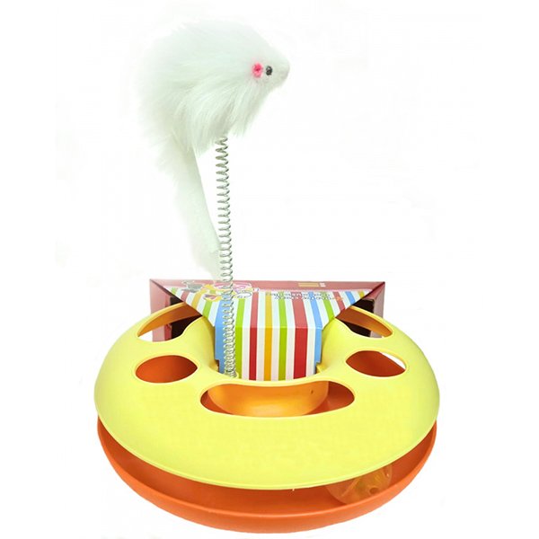 Игрушка трек-круг с мышью на пружине "Чистый котик" 25 см х 7,5 см