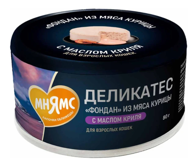 Влажный корм Мнямс Деликатес "Фондан" из мяса курицы с маслом криля для кошек 80 г