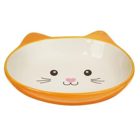 Миска керамическая овальная "Кошачья мордочка", желто-оранжевая   2324215