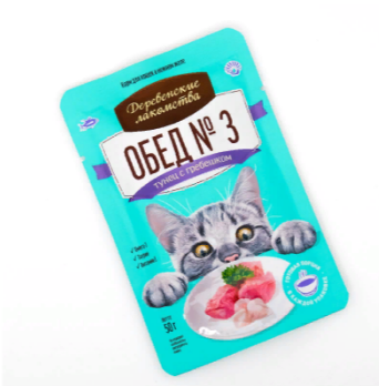 "ДЕРЕВЕНСКИЕ ЛАКОМСТВА" ПАУЧ Д/КОШЕК 50г ТУНЕЦ С ГРЕБЕШКОМ 74501544