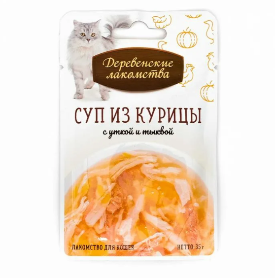 "ДЕРЕВЕНСКИЕ ЛАКОМСТВА" ПАУЧ Д/КОШЕК 35г СУП ИЗ КУРИЦЫ С УТКОЙ И ТЫКВОЙ 74501230