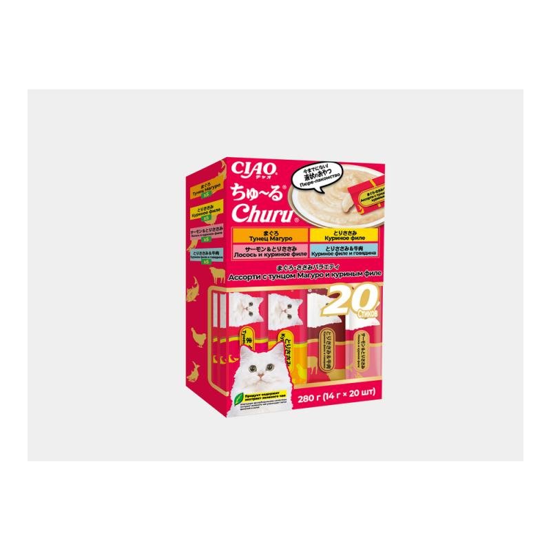 INABA CIAO Набор Лакомств-пюре для кошек Ассорти с тунцом Магуро и куриным филе 14г