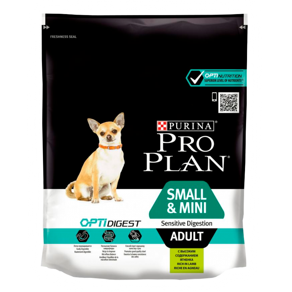PRO PLAN для взрослых собак мелких пород с чувствительным пищеварением с ягененком 700г