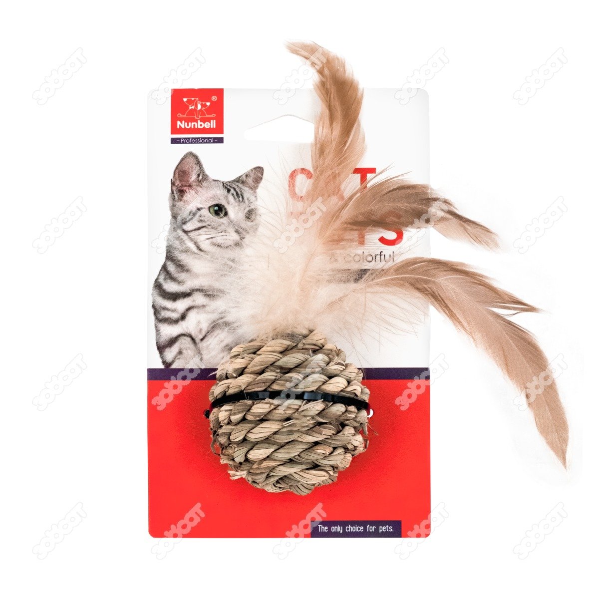 Игрушка NUNBELL д/кошек Шарик из мяты с перьями 11х3см 10920-0093