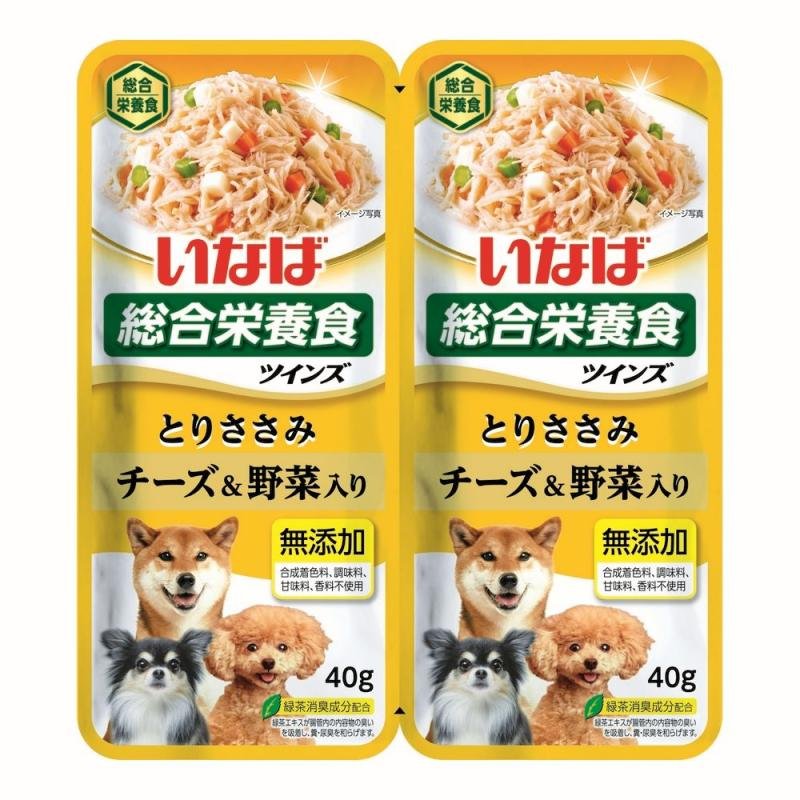 INABA Корм влажный для собак TWINS Куриное филе с овощами и сыром в желе, пауч 40г*2шт Инаба