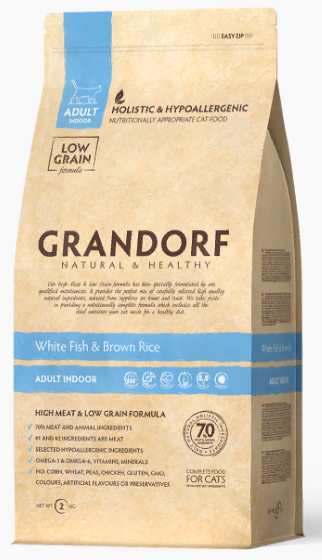 NEW GRANDORF CAT White & Rice INDOOR (белая рыба с рисом для кошек) 2кг