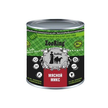 Корм консервированный ZooRing для собак Мясной микс, 850 гр