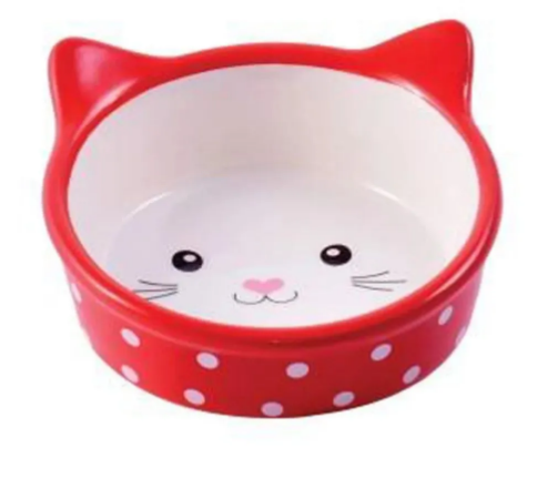 Миска Mr.Kranch керамическая для кошек Мордочка кошки 250 мл красная в горошек