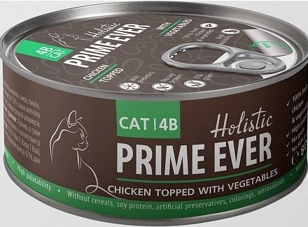 Prime Ever 4B Цыпленок с овощами в желе влажный корм для кошек жестяная банка 0,08 кг