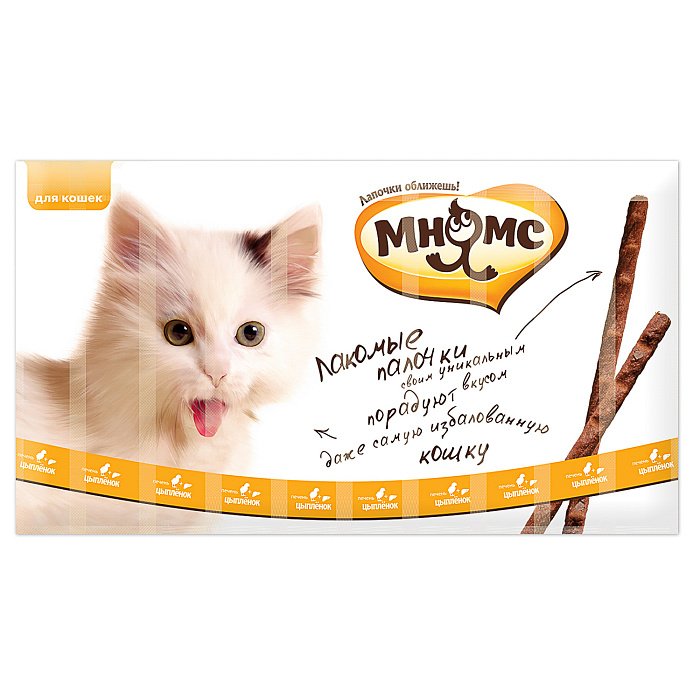 Лакомство Мнямс лакомые палочки для кошек из цыпленка и печени 5 г