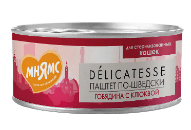 Влажный корм Мнямс Говядина с клюквой для стерилизованных кошек "Паштет по-шведски" 100 г