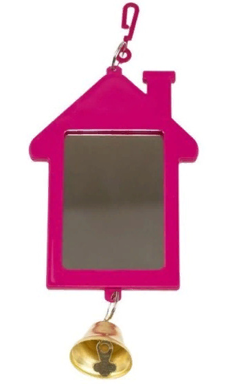 5207изумр Зеркало д/птиц "Избушка" с колокольчиком изумрудное