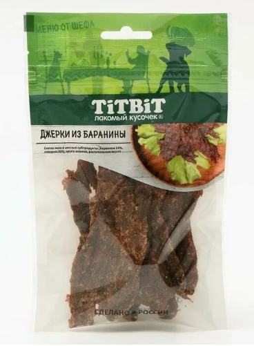 ЛАКОМСТВО "TITBIT" Д/СОБАК ДЖЕРКИ МЯСНЫЕ ИЗ БАРАНИНЫ 70г 021088