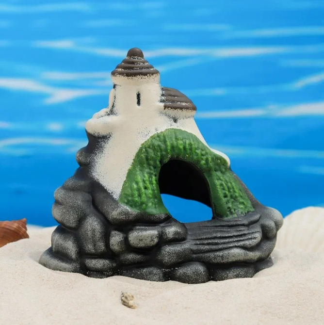 Аквадекор-грот для аквариума К-58б Замок-Юла на скале белый