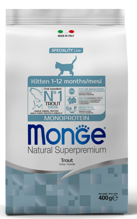 Сухой корм Monge Cat Speciality Line Monoprotein для котят и беременных кошек, из форели 400 г
