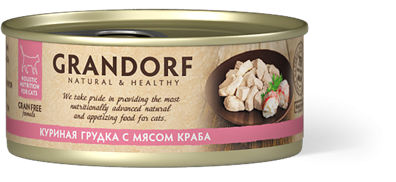 Консервы для кошек GRANDORF Куриная грудка с мясом краба 70 гр.