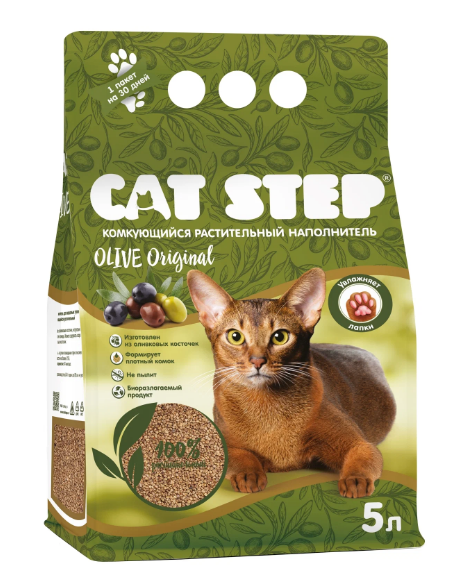 Наполнитель комкующийся растительный CAT STEP Olive Original, 5л