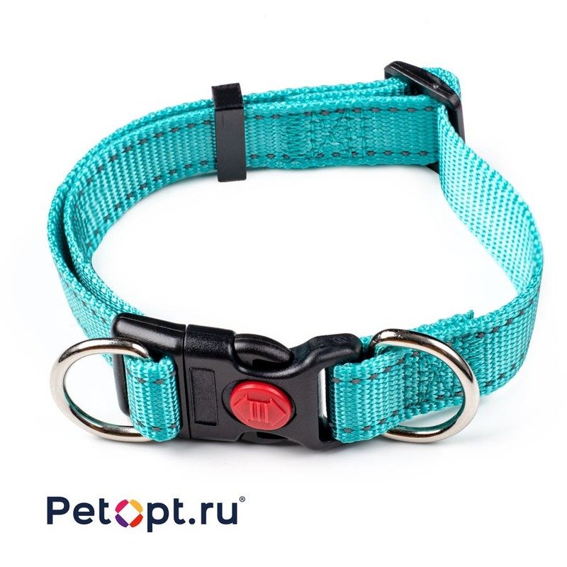 10010066 PetOpt Ошейник светоотражающий нейлон регулируемый с фиксатором Голубой XS-15mmX20-30cm.  К