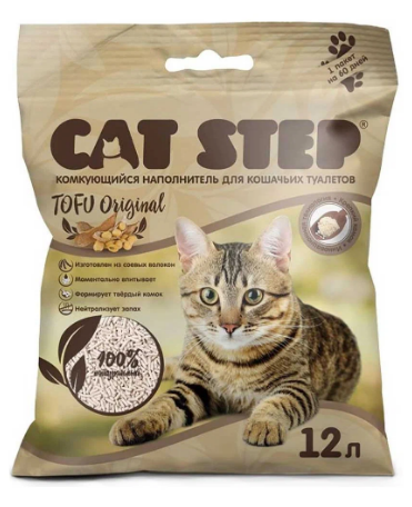 Наполнитель комкующийся растительный CAT STEP Tofu Original, 12 л