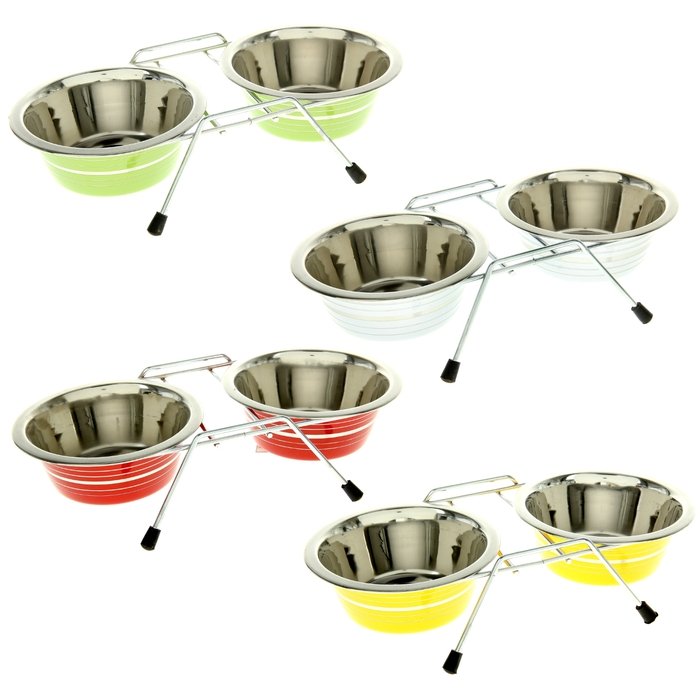 Набор: миска двойная цветная с полосой на подставке VM-3000(А), 2 х 200 мл 1097434