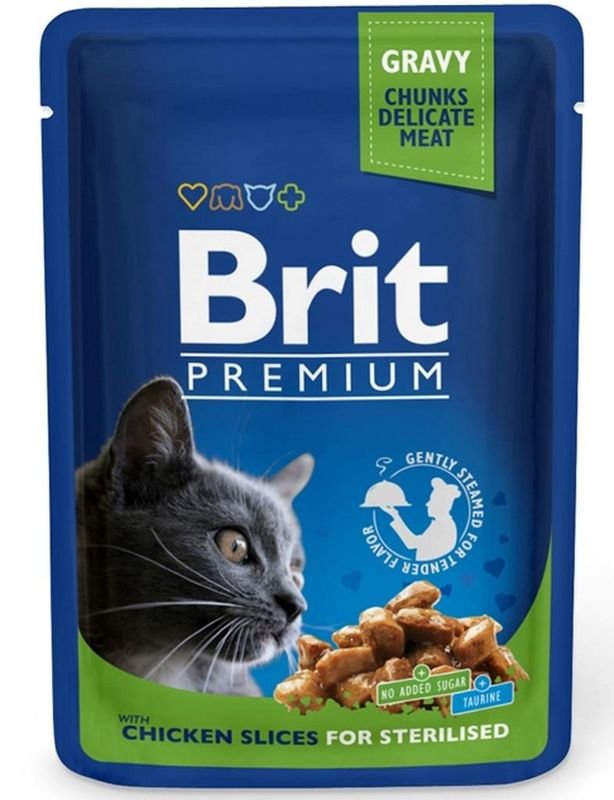 "БРИТ ПРЕМИУМ" ПАУЧ Д/СТЕРИЛИЗОВАННЫХ КОШЕК И КОТОВ 100г (КУСОЧКИ С КУРОЙ) 6033