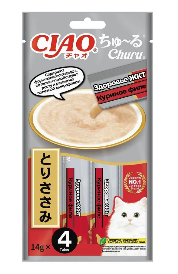 INABA ВЕТ Churu лакомство-пюре д/кошек куриное филе Здоровье ЖКТ 14г