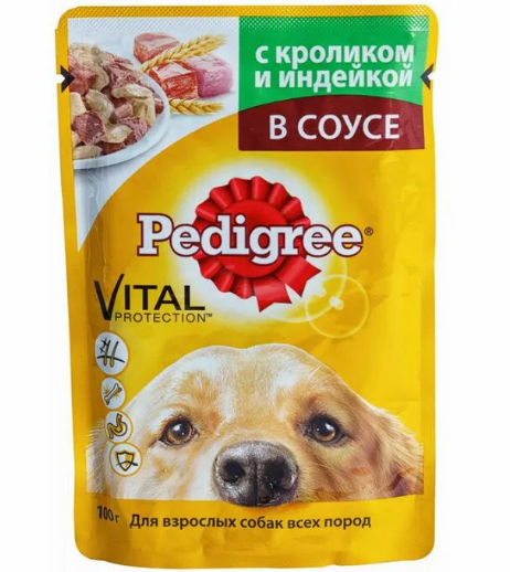 Педигри пауч д.взр соб кролик/индейка 28*85г