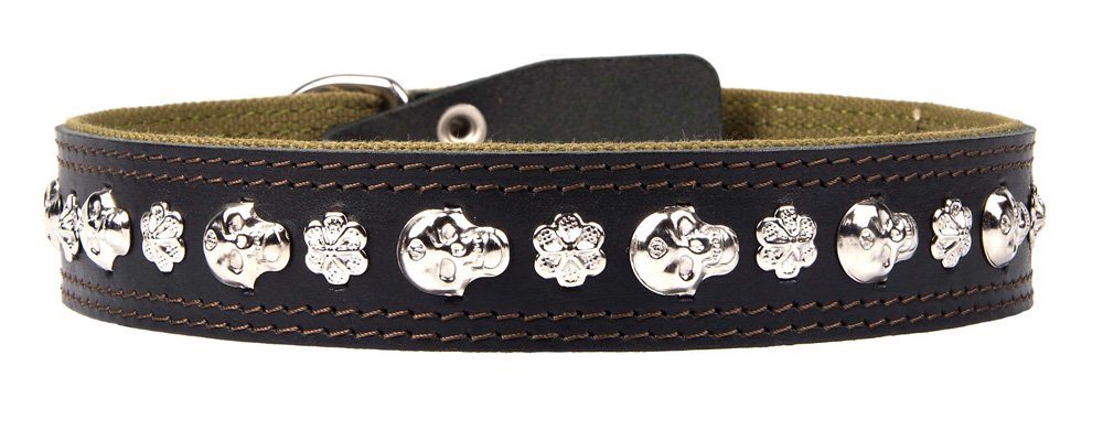 Ошейник 35 кожа+брезент украшенный