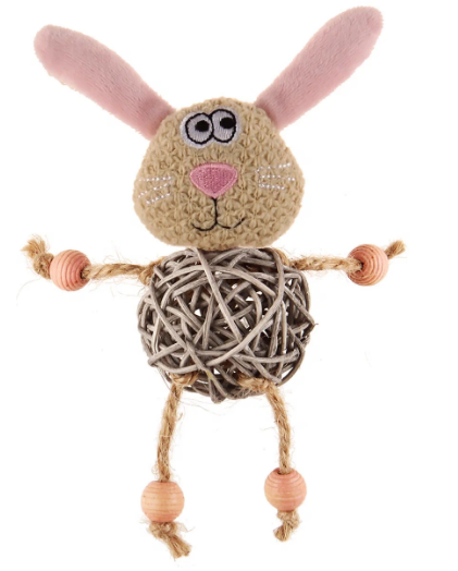 75522 Игрушка для кошек Зайчик с плетеным мячиком и колокольчиком 8см