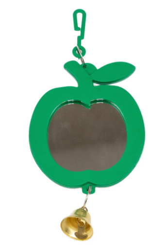 5003изум Зеркало д/птиц "Яблоко" с колокольчиком изумрудное