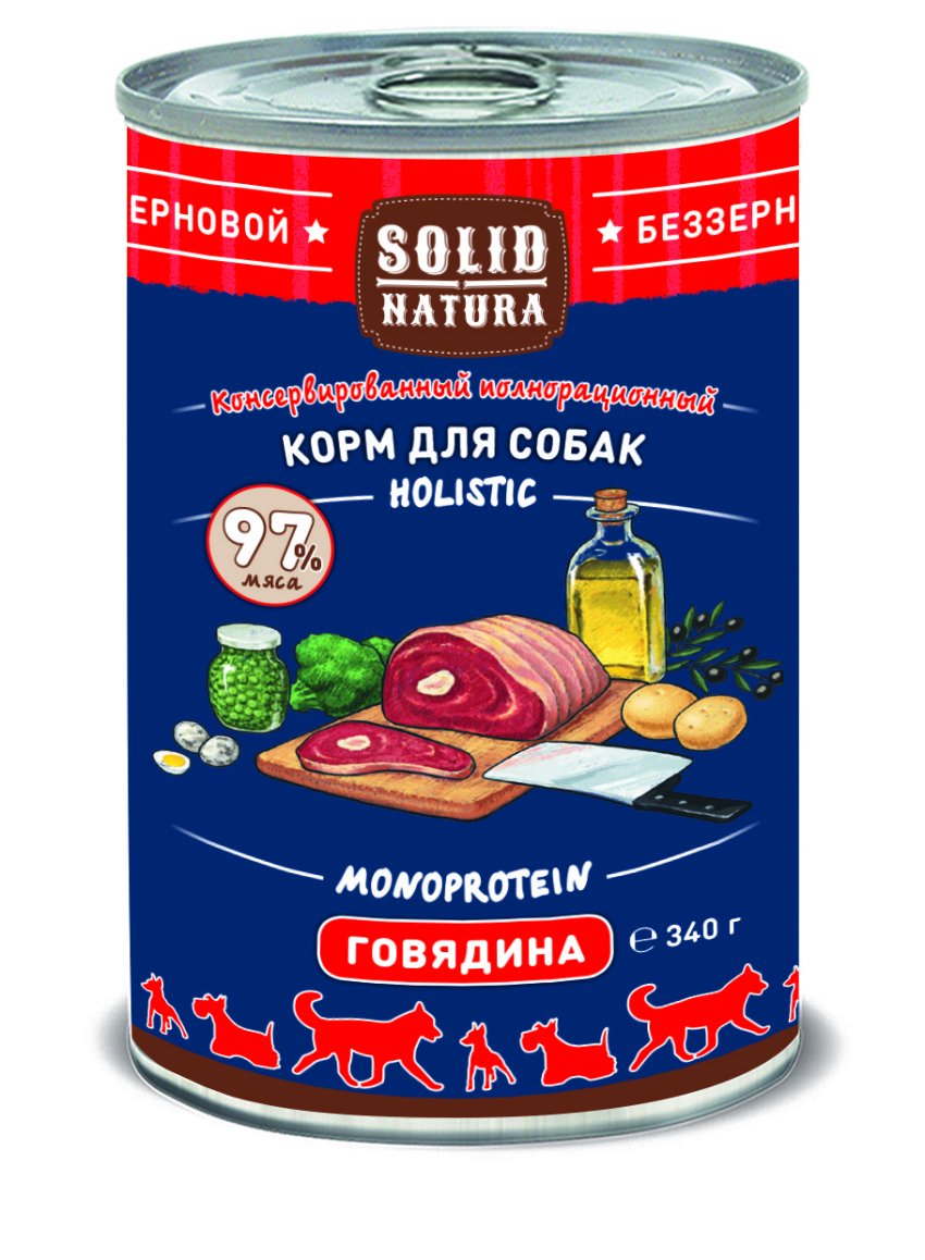 Solid Natura Holistic Говядина влажный корм для собак жестяная банка 0,34 кг