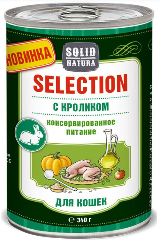 Solid Natura Selection Кролик влажный корм для кошек жестяная банка 0,34 кг