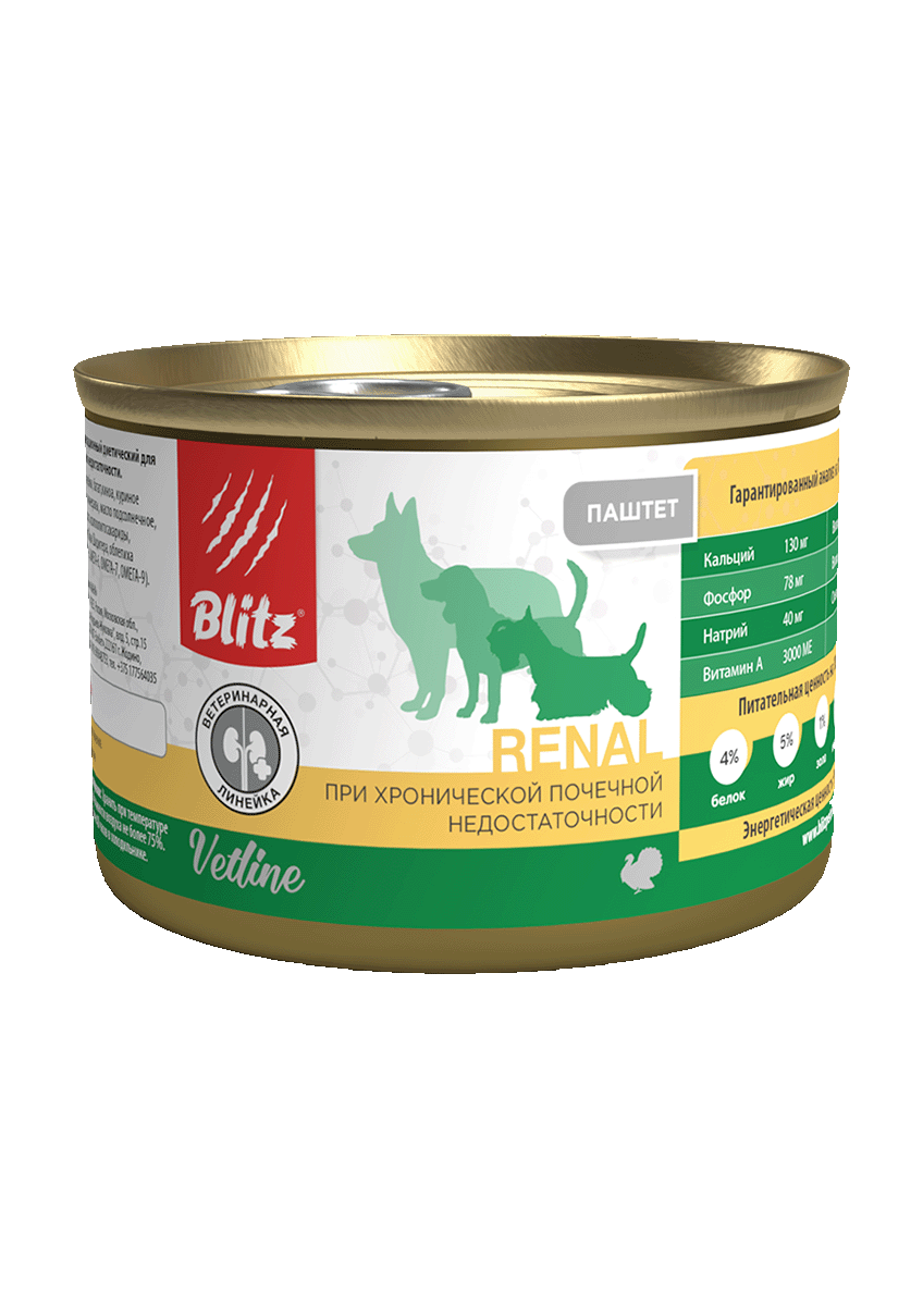 BLITZ Dog Vetline RENAL Паштет с индейкой д/собак ЖБ 200гр