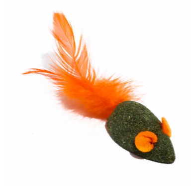 Мышь для кошек из прессованой кошачей мяты с хвостом из перьев 5см