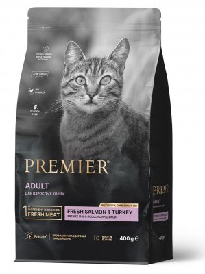 Premier Cat Salmon & Turkey ADULT (Свежее филе лосося с индейкой для кошек) 400 г