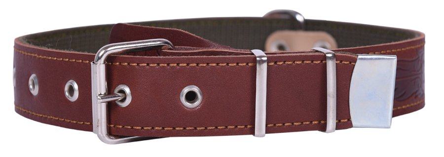 Ошейник 35 кожа + брезент тисненый