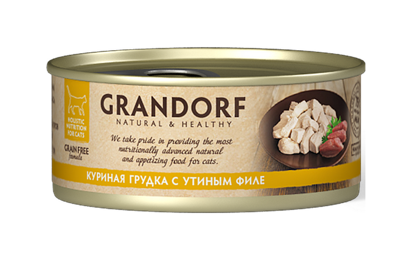 Консервы для кошек GRANDORF Куриная грудка с утиным филе 70 гр.