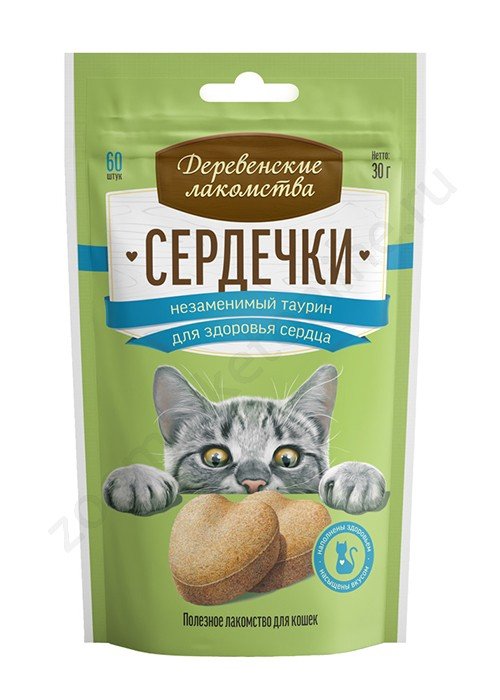 "ДЕРЕВЕНСКИЕ ЛАКОМСТВА" Д/КОШЕК СЕРДЕЧКИ (ТАУРИН ДЛЯ ЗДОРОВЬЯ СЕРДЦА) 30г 76050731