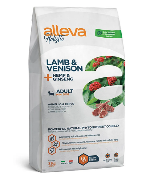 Корм для взрослых собак Аллева Холистик с ягненком и олениной, коноплей и женьшенем. Мини 2 кг