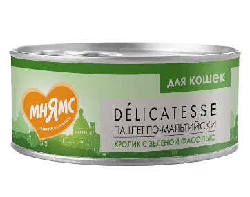 Влажный корм Мнямс Кролик с зеленой фасолью для кошек "Паштет по-мальтийски" 100 г