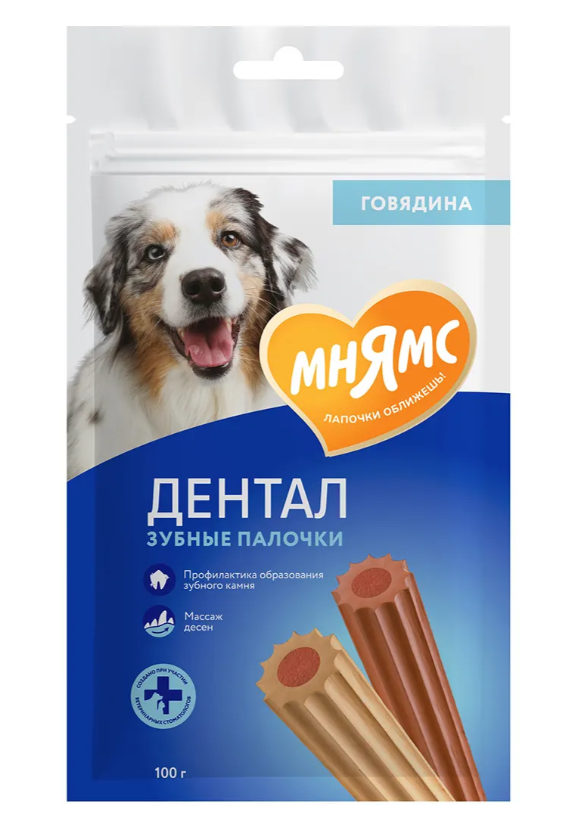 Мнямс DENTAL лакомство для собак "Зубные палочки" с Говядиной 100 г