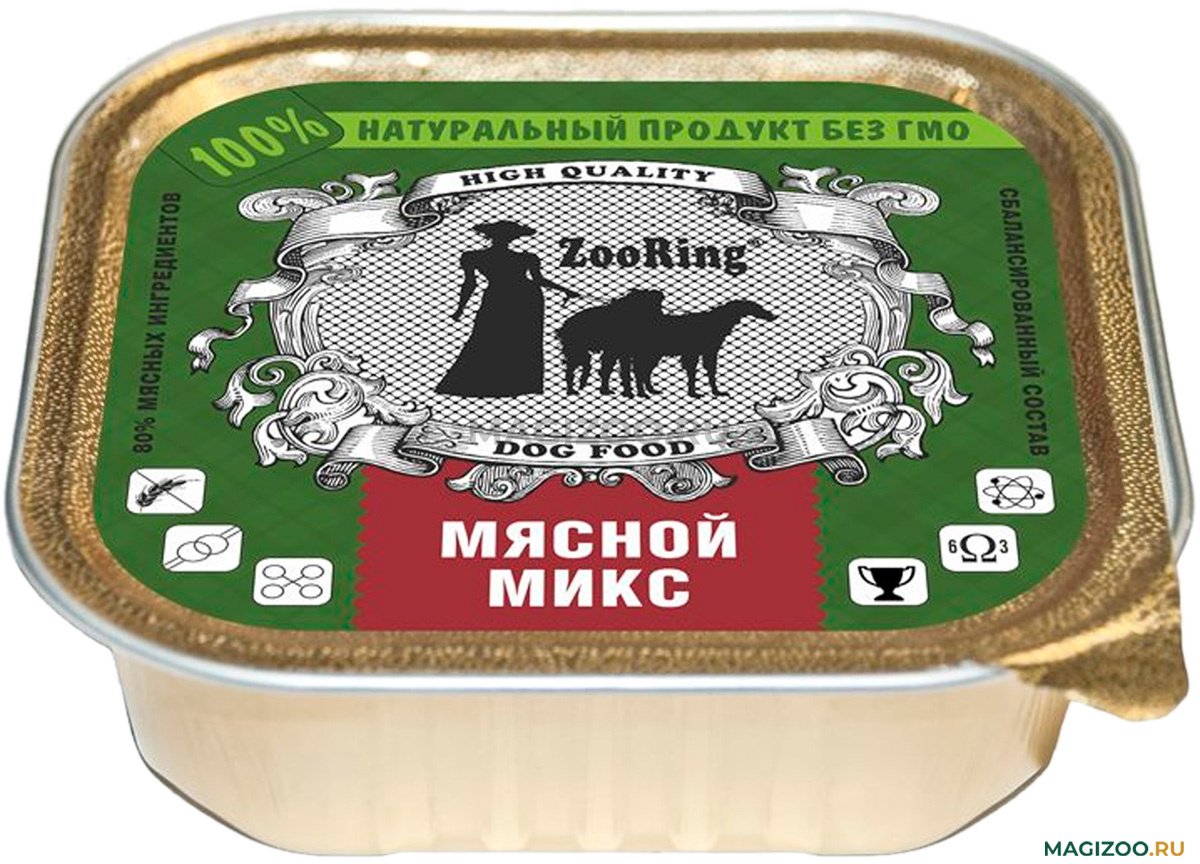 Консервы ZooRing для собак паштет 100 гр, Мясной микс
