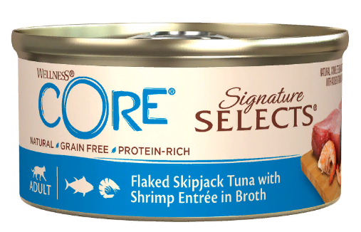 CORE SIGNATURE SELECTS для кошек, из тунца с креветками в виде кусочков в бульоне 79 г